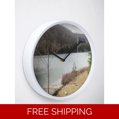 Clock Black natural Bamboo Wood Lake Perry October 2020 Flag